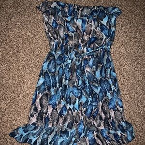 Charming Charlie blue strapless snake print dress